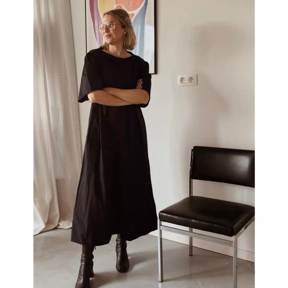 COS Wide Leg Jumpsuit Palazzo Pants Black Culottes XS Cotton Short Sleeve - Picture 1 of 13